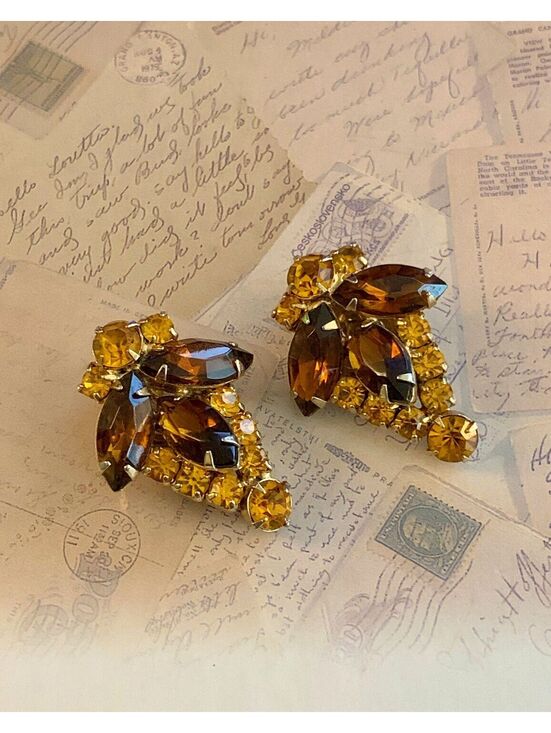 Jewelry - Sparkling Juliana Style Amber Crystal Clip-On Earrings Elegant Statement Jewelry